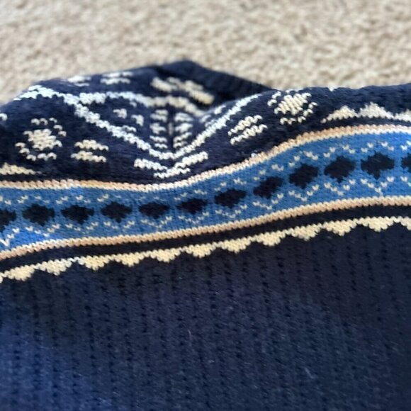 Lucky Brand Women’s Medium Cardigan Navy Blue Patterned Y2K Grannycore - Picture 7 of 10